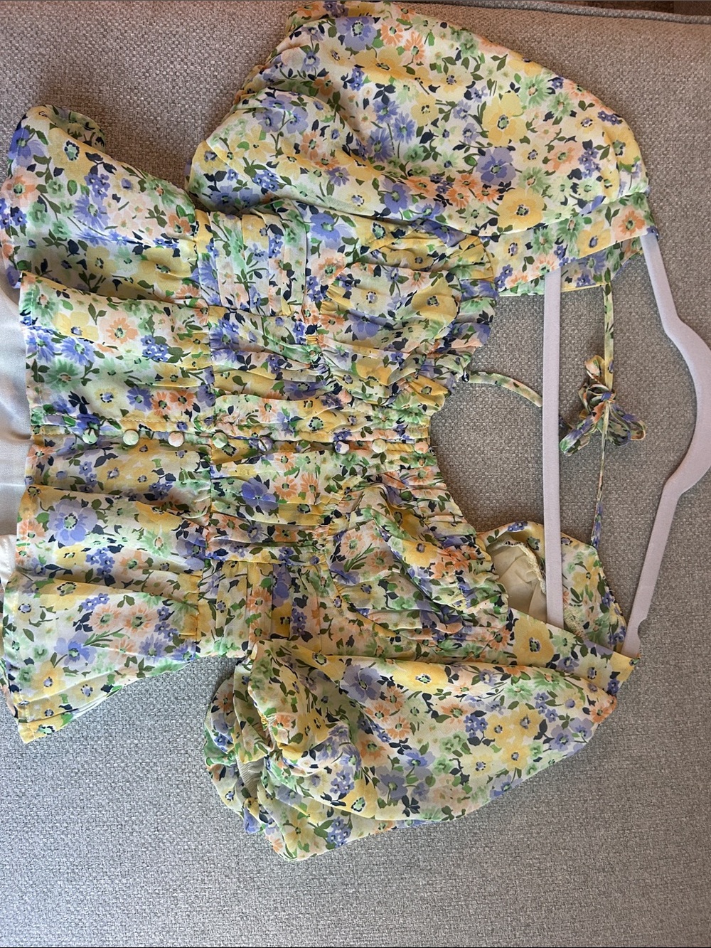 Astr Floral Puff-Sleeve Crop Top in Yellow, Lavender & Green